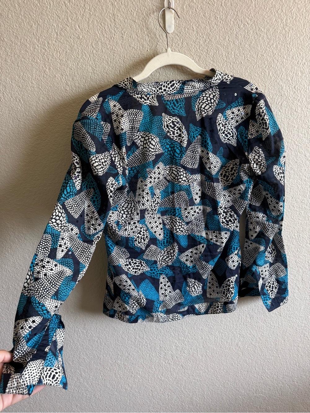 Tory Burch Blue Cotton Seashell Print Sequin Top Size 2 Coastal Grandma Summer - Picture 7 of 9